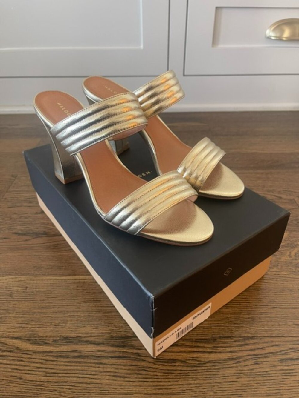 Halogen Gold Metallic Leather Padded Double Strap Block Heel Mules - 9 (NWOT)